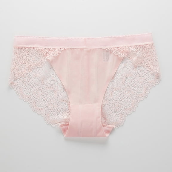 Bwndum Womens Lace Briefs No Show Underwear Breathable Nylon Spandex Mid Rise Seamless Waistband Pink,Size M