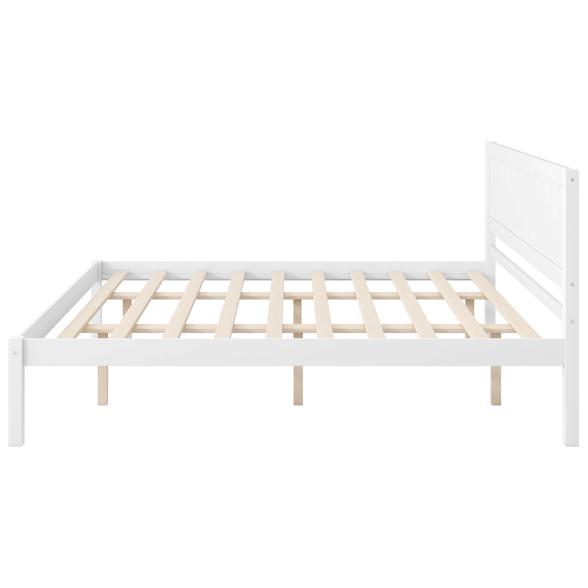 Leumius King Size Platform Bed Frame with Headboard, Wood Slat Support, No Box Spring Needed for Bedroom Guest Room White
