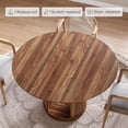 thumbnail image 6 of Finmind 47" Round Farmhouse Dining Table, Dinner Table for 4-6 People with 2-Tier Shelf Pedestal, Large Wood Table, Walnut Brown, 6 of 7
