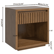 Mid Century Modern Nightstand, Fluted Bed Side Table End Table with Drawer Storage, Living Room, Bedroom(Walnut)