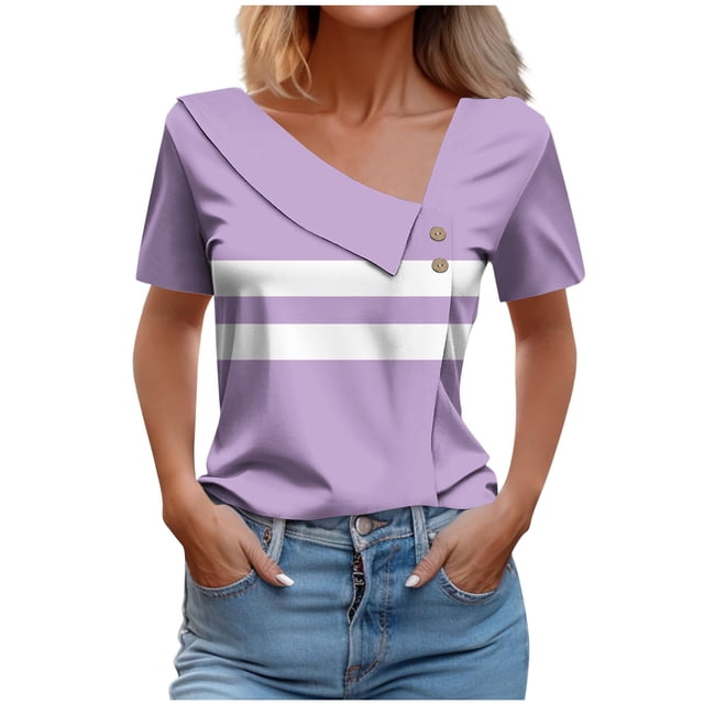 Camisetas de Manga Corta para Mujeres Casual, Camiseta con Botón Impreso a Damas para Diario, Espectáculo Y Fiesta