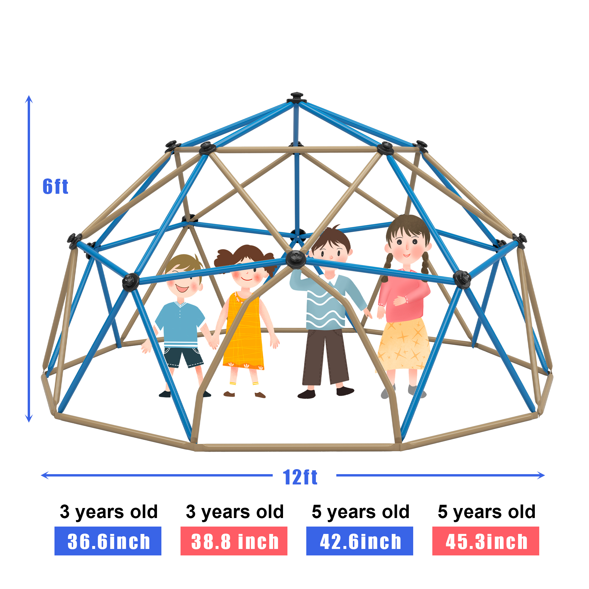 Aukfa 12FT Climbing Dome for Kids Ages 3-10, Climbing Dome Tower, Supports 1000LBS, Coffee
