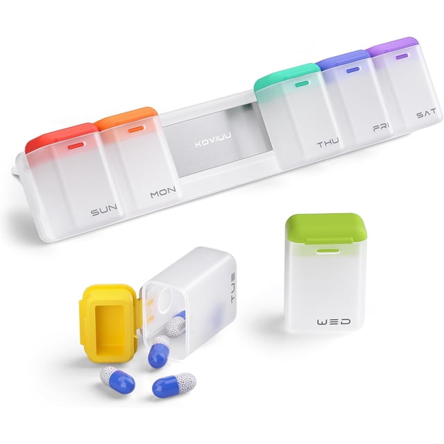 Weekly Pill Organizer Magnetic Removable Pill Box Day Time a Day Large Pill Case Travel Week Once Daily Medication Dispenser Medicine Container Holder for Supplement Vitamin Blac