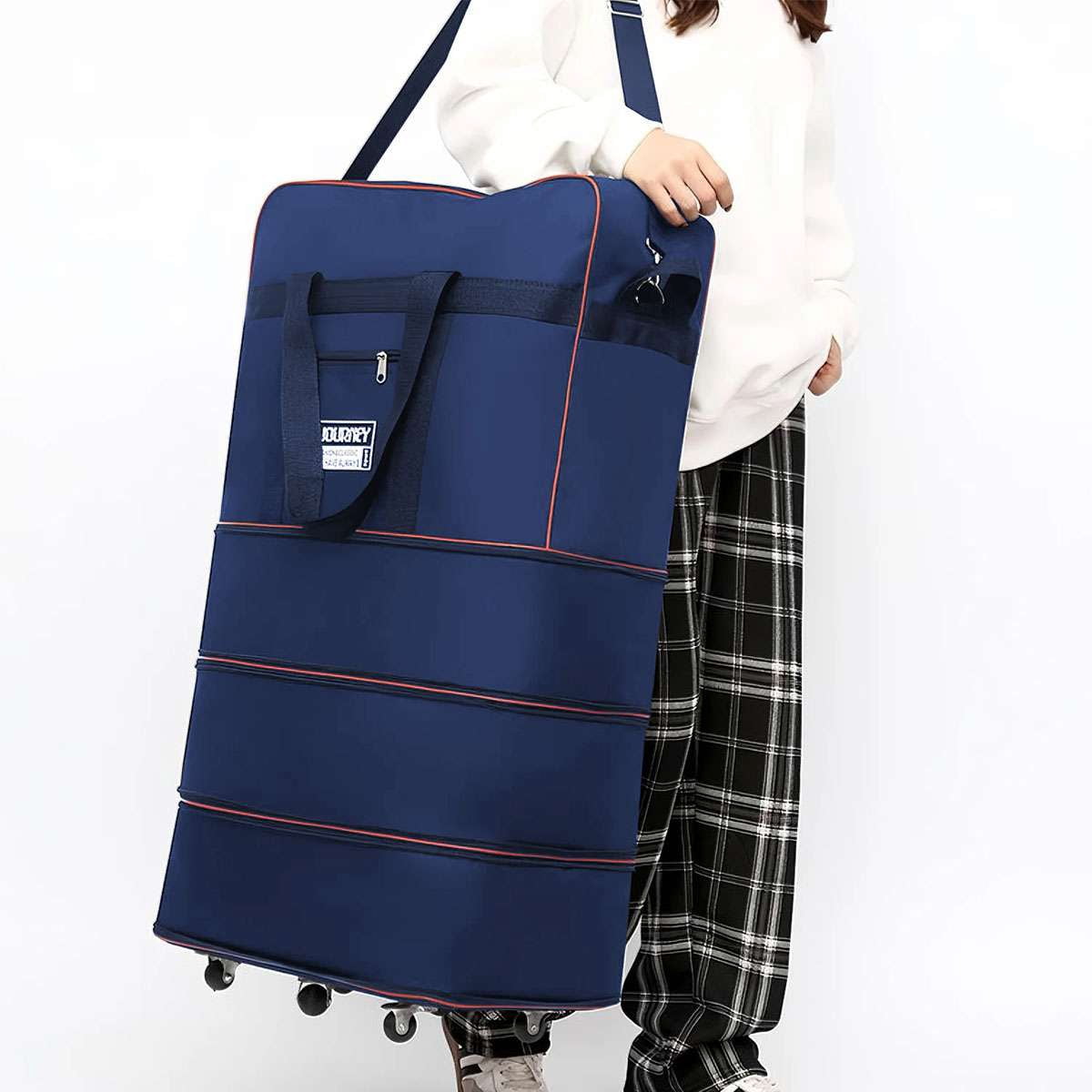 Deago Large Capacity Travel Rolling Duffel Bag Expandable Foldable Luggage Bag with Wheels Lightweight Waterproof Suitcase (Navy)