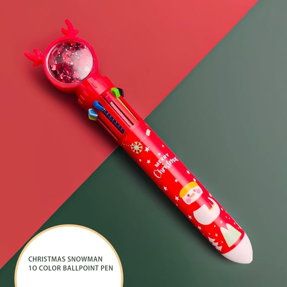 4 Pcs Christmas Ballpoint Pen 10 in 1 Retractable Christmas Multicolor Ballpoint Pens Xmas Tree Santa Snowman Writing Pens for Goodie BagStuffers Office Party Gift