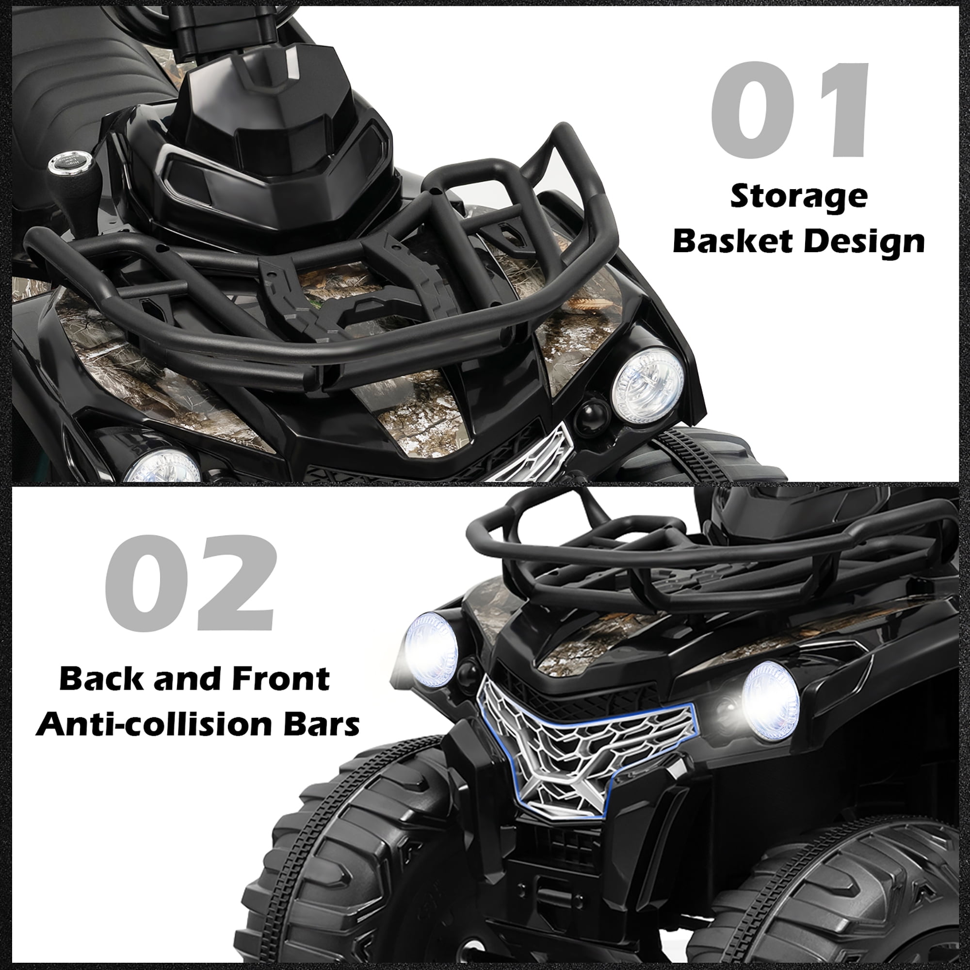Costway 12V Kids Ride On ATV Electric 4-Wheeler Quad 2 Speeds with Mp3 & Headlights Black