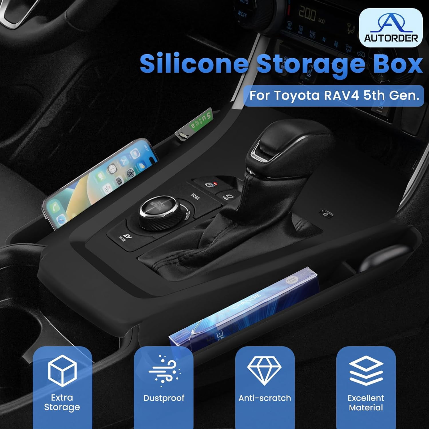 Canvcle Silicone Center Console Organizer for 2019-2025 Toyota RAV4 Accessories Seat Gap Storage Box Soft Gear Shift Panel Trim Cover