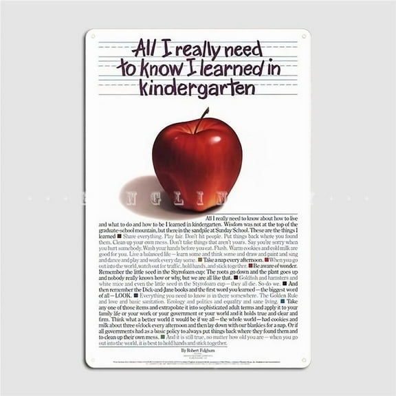 Everything All I Really Need To Know I Learned In Kindergarten Poster Metal Plaque Pub Garage Wall Decor Aluminum Sign Posters Size: 12 x 8 Inches