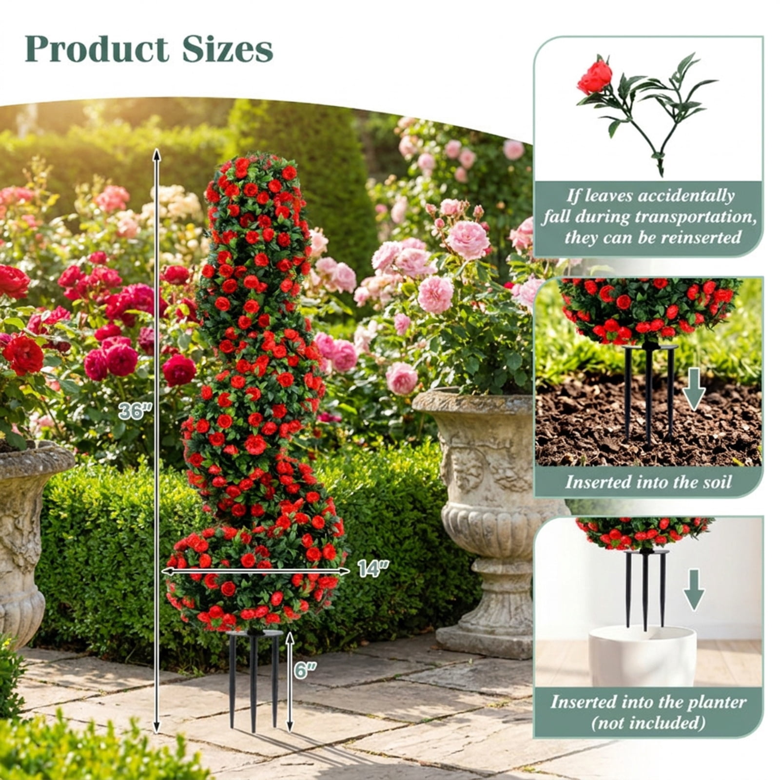 Vebreda Artificial Plant Decor, Set of 2 Artificial Spiral Topiary Trees with Sun Protection and Ground Spikes, Lifelike & Chic Design