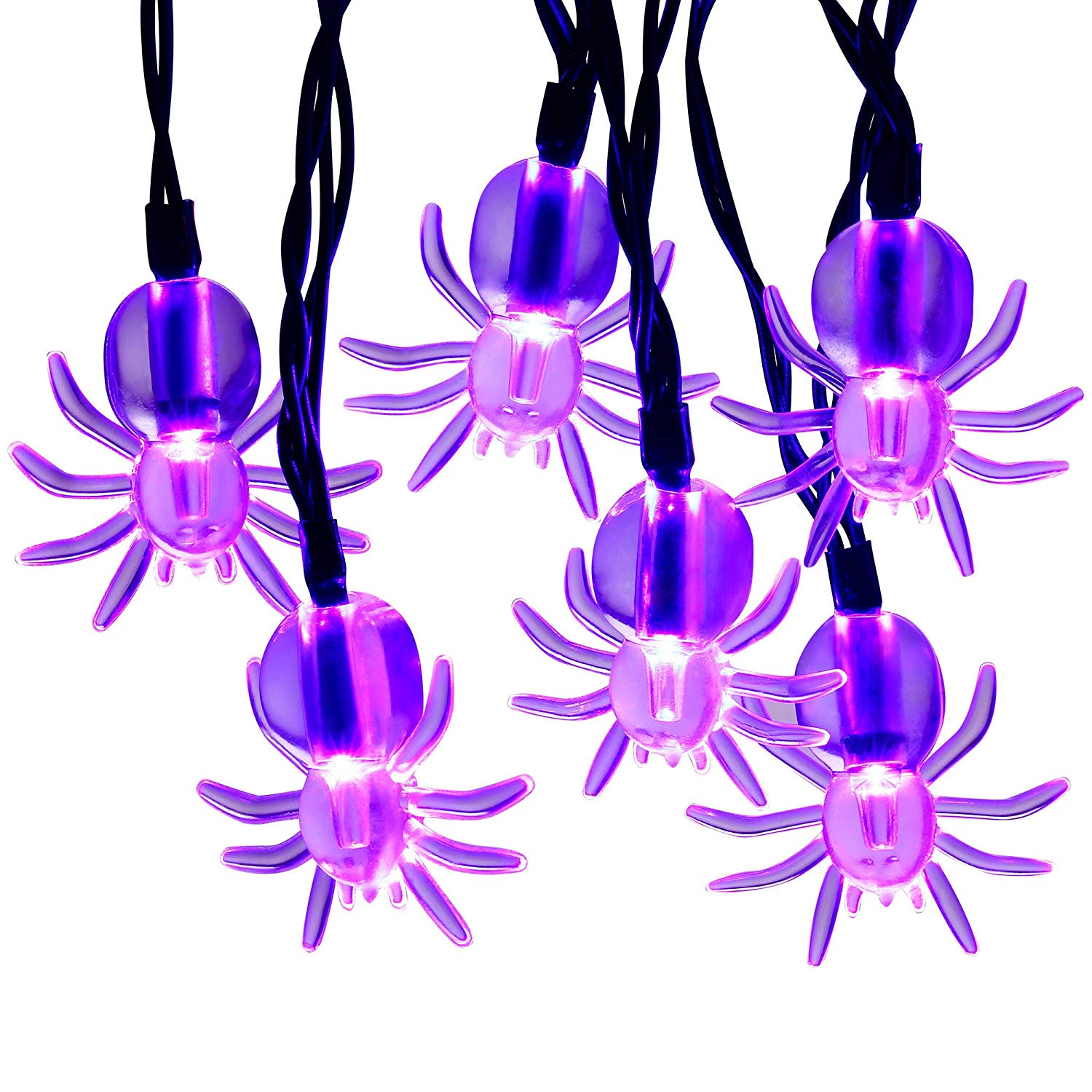 Purple Spider String Lights - 30 LED 11ft Battery Operated Halloween String Lights for Halloween Party Decor, Halloween Decoration, Halloween Lighting, House, Garden, Yard, Fireplace - image 2 of 6