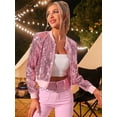 thumbnail image 2 of Disfraz de navidad Allegra K Top de lentejuelas brillante para mujer chaqueta de bombardero Rosa L, 2 of 6