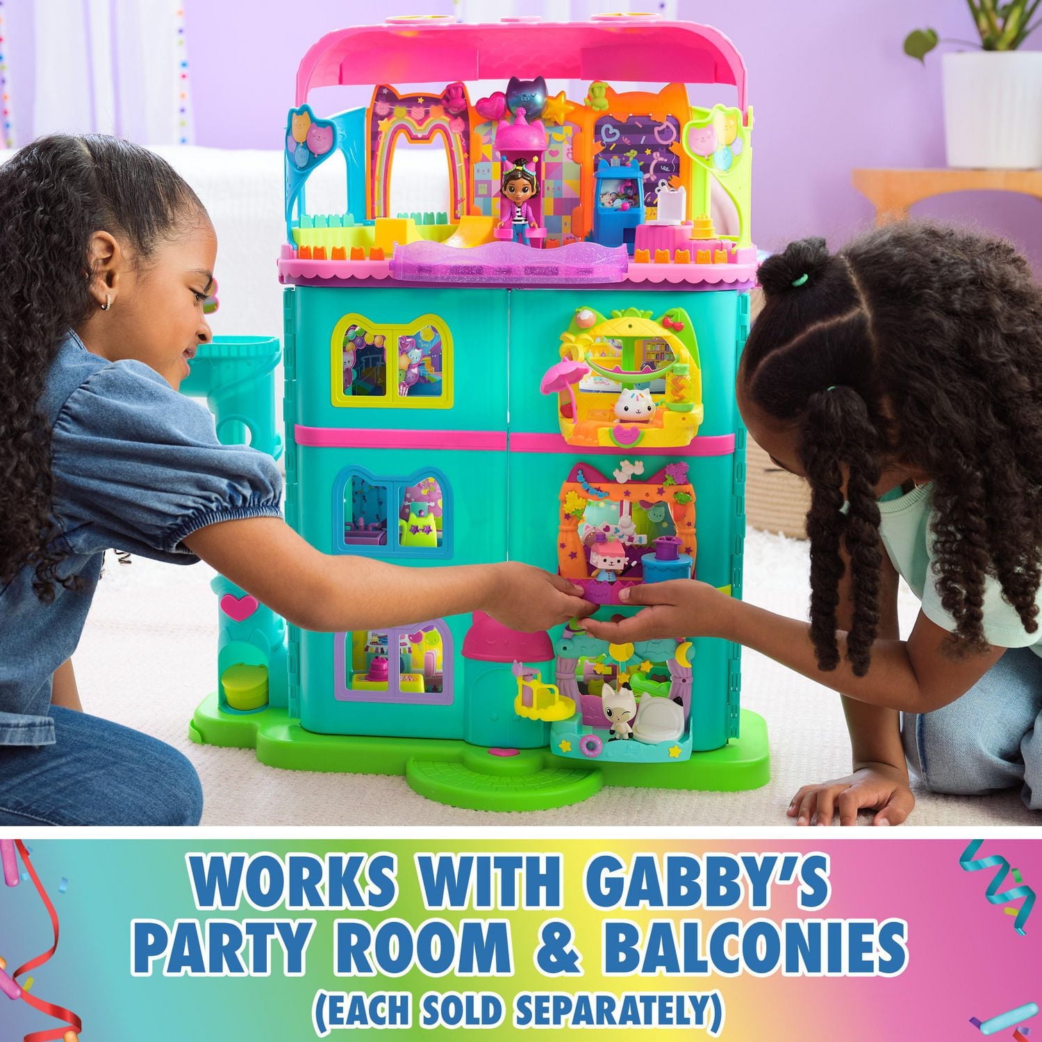 Gabby’s Dollhouse, 15-Piece Rainbow-Themed, Celebration Dollhouse, Toy Figures, Doll House Furniture & 10 Sounds, Kids Toys for Girls & Boys Ages 3+