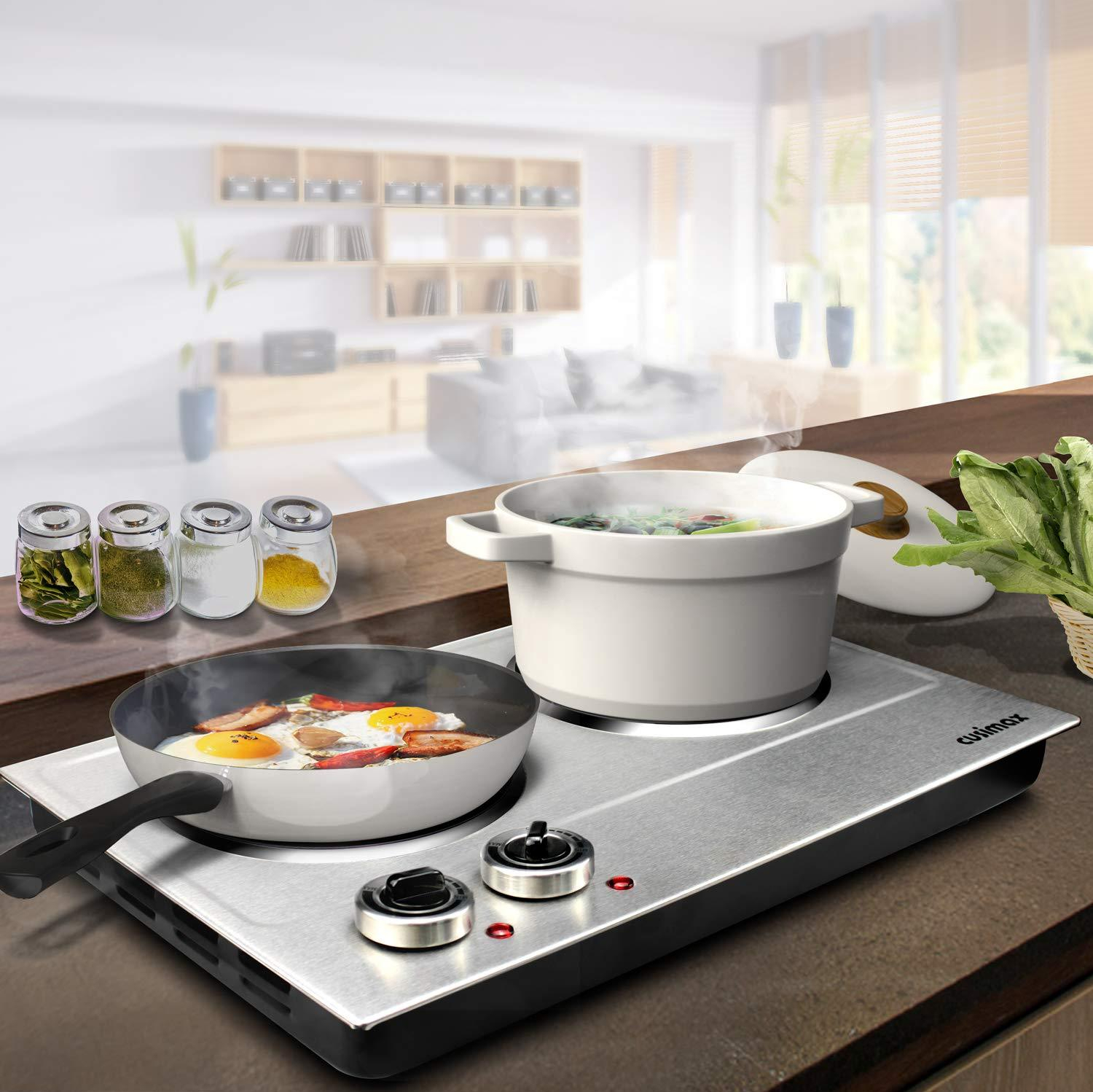 Cusimax 1800W Electric Hot Plate for Cooking Ceramic Cooktop Dual Infrared  Burner Stainless Steel Silver - Walmart.com