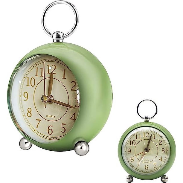 RV (Verde) Reloj despertador analógico retro, reloj despertador de doble campana sin tictac, retro, funciona con pilas, reloj de escritorio de cuarzo con luz nocturna, para niños, sueño profundo Rojo Verde