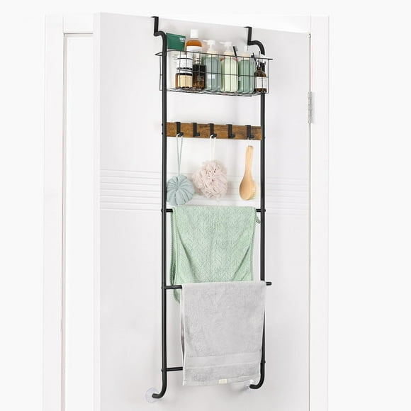 Over The Door Towel Rack Bathroom Behind Door Towel Holder with Hooks Over The Door Towel Bar Hanger Organizer for Bathroom Bedroom Bathroom Accessories Metal ()