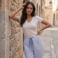 thumbnail image 4 of VV AVEORS Womens Summer Striped Barrel Cropped Pants Comfy Drawstring Capri Pant With Pockets Beach Vacation Lounge Trousers Dark Blue XL, 4 of 7