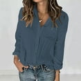 thumbnail image 2 of Timegard Shirts for Women Drop Shoulder Lapel V Neck Button up Blouse Comfy Casual Solid Color Tee Tops, 2 of 7