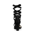 thumbnail image 3 of BLISSFUL STEP Women's Sandals Solid Color Mid Block Heels Lace up Sandals Black 9.5, 3 of 8
