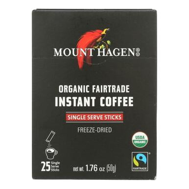 Mount Hagen Organic Fairtrade Instant Coffee, 25 Single Serve Sticks