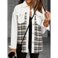 thumbnail image 5 of Women'S Oversized Casual Long Sleeve Button Down Plaid Shacket Boyfriend Jean Jacket with Pockets White XXL, 5 of 9