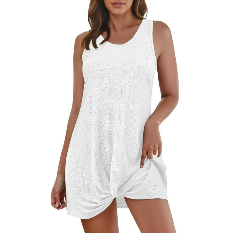 Women's Casual Sleeveless Crew Neck Smock Dress for Beach Holiday  Comfortable Stylish Flowy Summer Outfit Womens Casual Trendy Midi Dresses