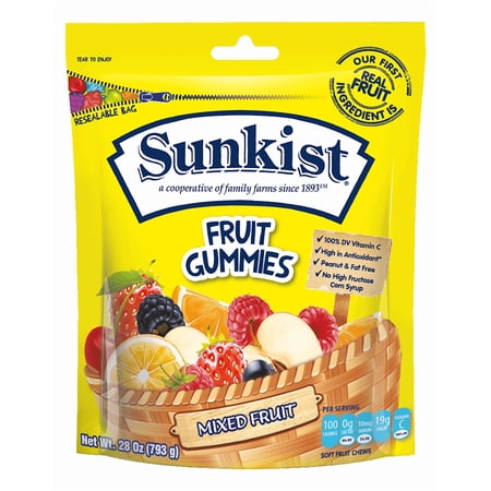 Sunkist Fruit Gummies Mixed Fruit, 28 Ounce Resealable Gusset Bag