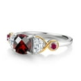 thumbnail image 3 of Gem Stone King 925 Silver and 10K Yellow Gold 3-Stone Ring Cushion Garnet Half Moon Moissanite (1.61 Carat Cttw) (Size 5), 3 of 4