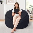 thumbnail image 2 of Bean Bag Chair, 3FT Large Bean Bag Chair with Memory Foam, Ultra-Soft Corduroy Cover & Zipper Design, Portable Handle – Comfy Bean Bag Sofa for Living Room, Bedroom, No Assembly - Black, 2 of 7