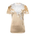 thumbnail image 4 of Womens Short Sleeve Tops Floral Print Summer T Shirts Round Neck Top with Lace Panel Dressy Casual Blouses Camisetas Para Mujer, 4 of 5