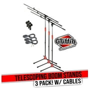 Griffin Microphone Stand with Mic XLR Cable & Clip (Pack of 3) - Telescoping Boom Tripod Quality for Studio, Karaoke, Live Performances, Conferences - 20 ft Pro Audio Mic Cord Patch