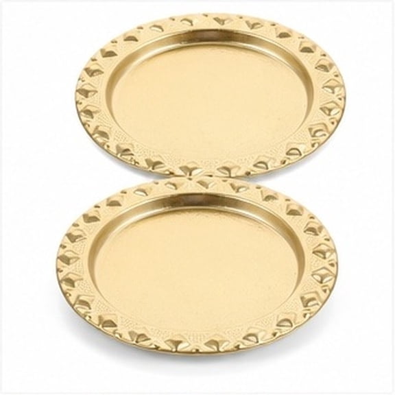 Uonlytech 2Pcs Golden Metal Candle Holder Tray Decorative Pillar Candle Stand for Dining Room Table Decor