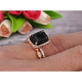 thumbnail image 3 of Milgrain Art Deco 2.25 Carat 7x5mm Emerald Cut Black Diamond Moissanite Wedding Set Engagement Ring Anniversary 10k Rose Gold Claw Prongs Eternity Matching Band, 3 of 5