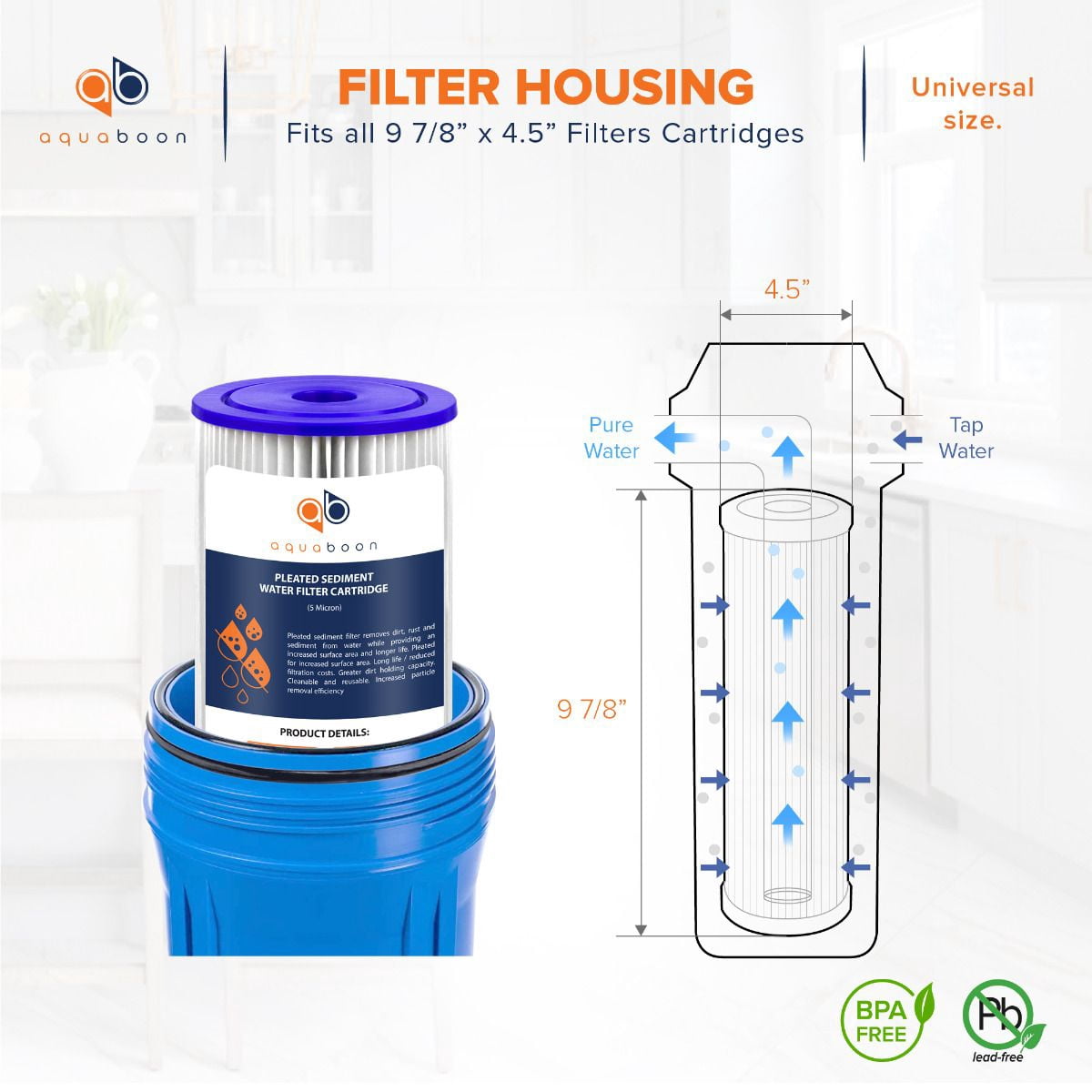 Aquaboon 5 Micron 10" Pleated Sediment Water Filter Replacement Cartridge | Whole House Sediment Filtration | Compatible with FXHSC, ECP5-BB, FM-BB-10-5, CP5-BBS, 255490-43, HDC3001, 20-Pack
