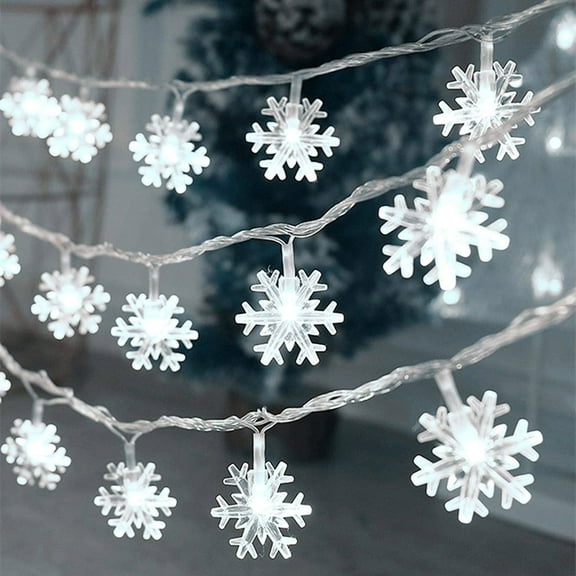 20 Ft 40 LED Cool White Christmas Snowflake String Lights - Battery Operated Waterproof for Indoor Outdoor Decor
