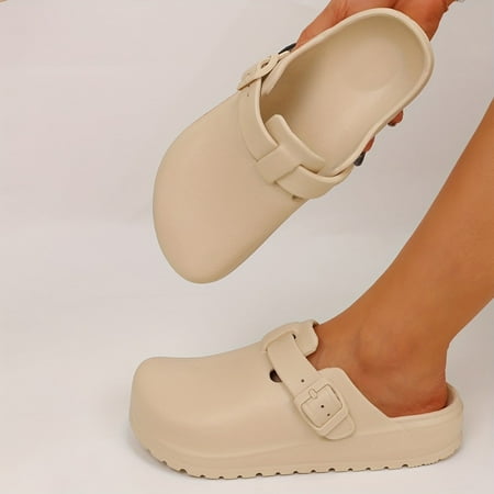 Going Outfits - Minimalist Solid Color Clogs  Casual Slip On Closed Toe Platform Soft Sole Garden Clogs  Non-slip EVA Beach Shoes Outdoor Clog Slides Sandals-36