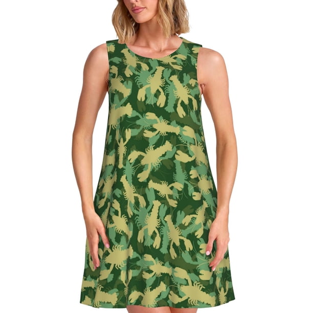 Disketp Crayfish Army para Vestido sin Mangas para Mujeres, Vestidos de Verano para Mujeres, Casual y Holgado para la Playa