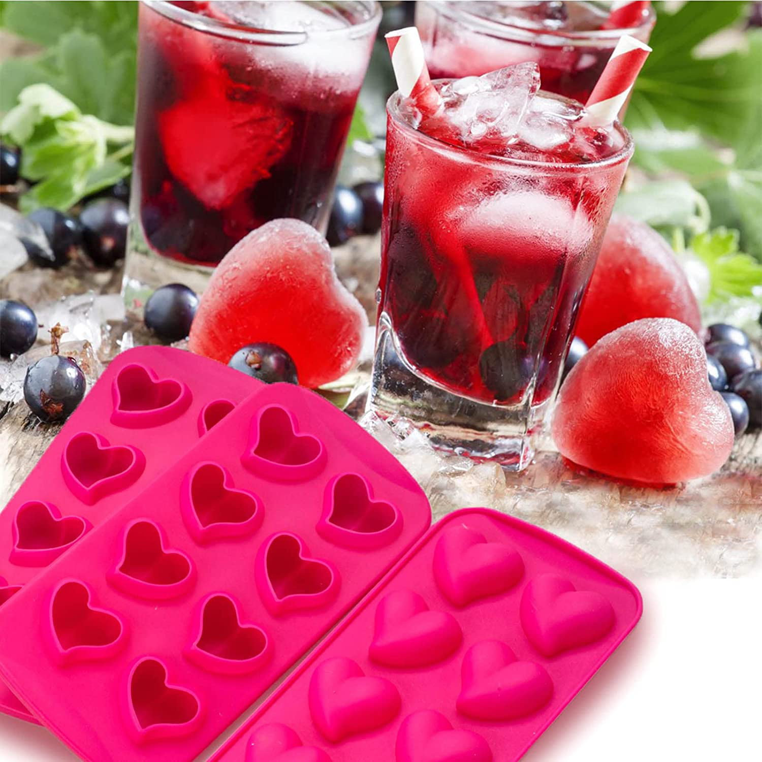 [1Pack] 6-Large 3 Heart Shaped Ice Cube Mold Tray | Fun Silicone Molds for Baking and Freezing: Chocolate, Biscuits, Gummies | BPA Free | Cute