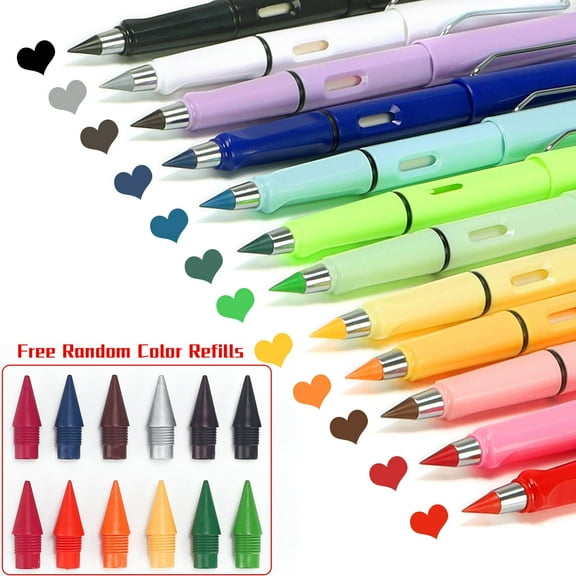 IZZONI 12 pack Colored Inkless Pencil, No Sharpen Infinity Pencil Reusable Everlasting Pencil with Extra 12 Color Replaceable Nibs Forever Pencil for Schools, Art, Sketching