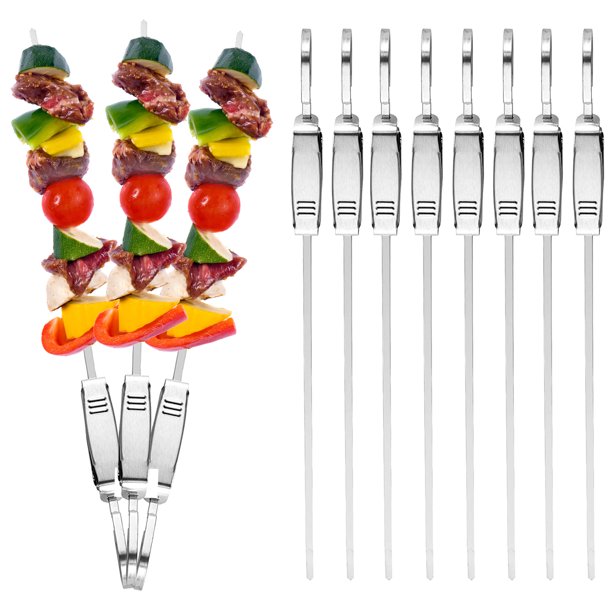 WSSEY BBQ Skewers Reusable Steel Kabob Skewers for Barbecue Grilling