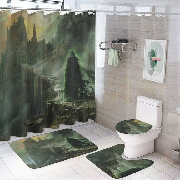 Shower Curtain Set 4 Piece include Shower Curtain and Rugs and Non Slip U Shaped Toilet Rugs Luxury Bathroom Decor Moria Khazad-Dum
