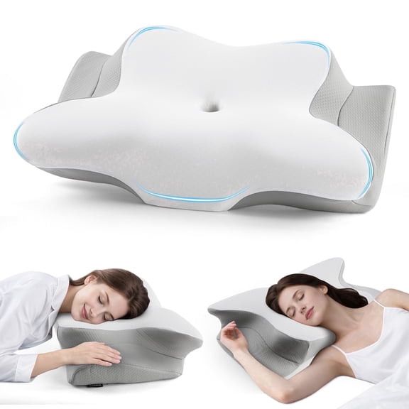 KAIPARA Memory Foam Bed Pillow for Sleeping, Contour Support Pillow for Side, Back & Stomach Sleepers, Cooling Bed Pillow with Removable Washable Cover, Gray