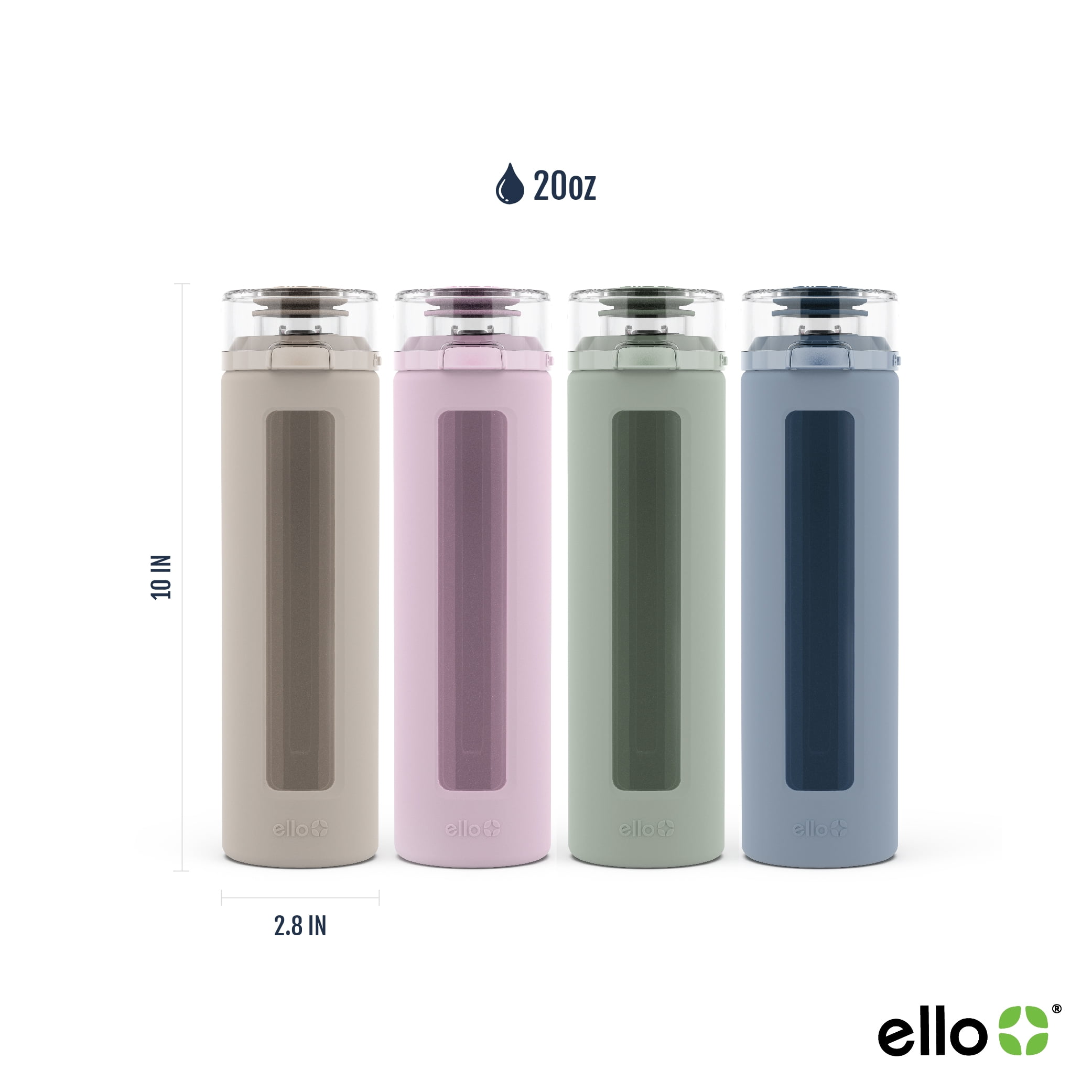 Ello Clara 20oz Glass Water Bottle with Silicone Sleeve
