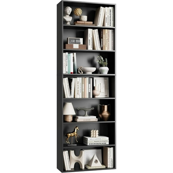 82" Tall Bookshelf, 7-Tier Open Shelves Bookcase, Freestanding Display Storage Shelves, Tall Bookcase Home Decor Furniture for Home Office, Living Room, Bedroom, Black