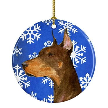 Carolines Treasures SS4606-CO1 Doberman Winter Snowflakes Holiday Ceramic Ornament 3 in multicolor