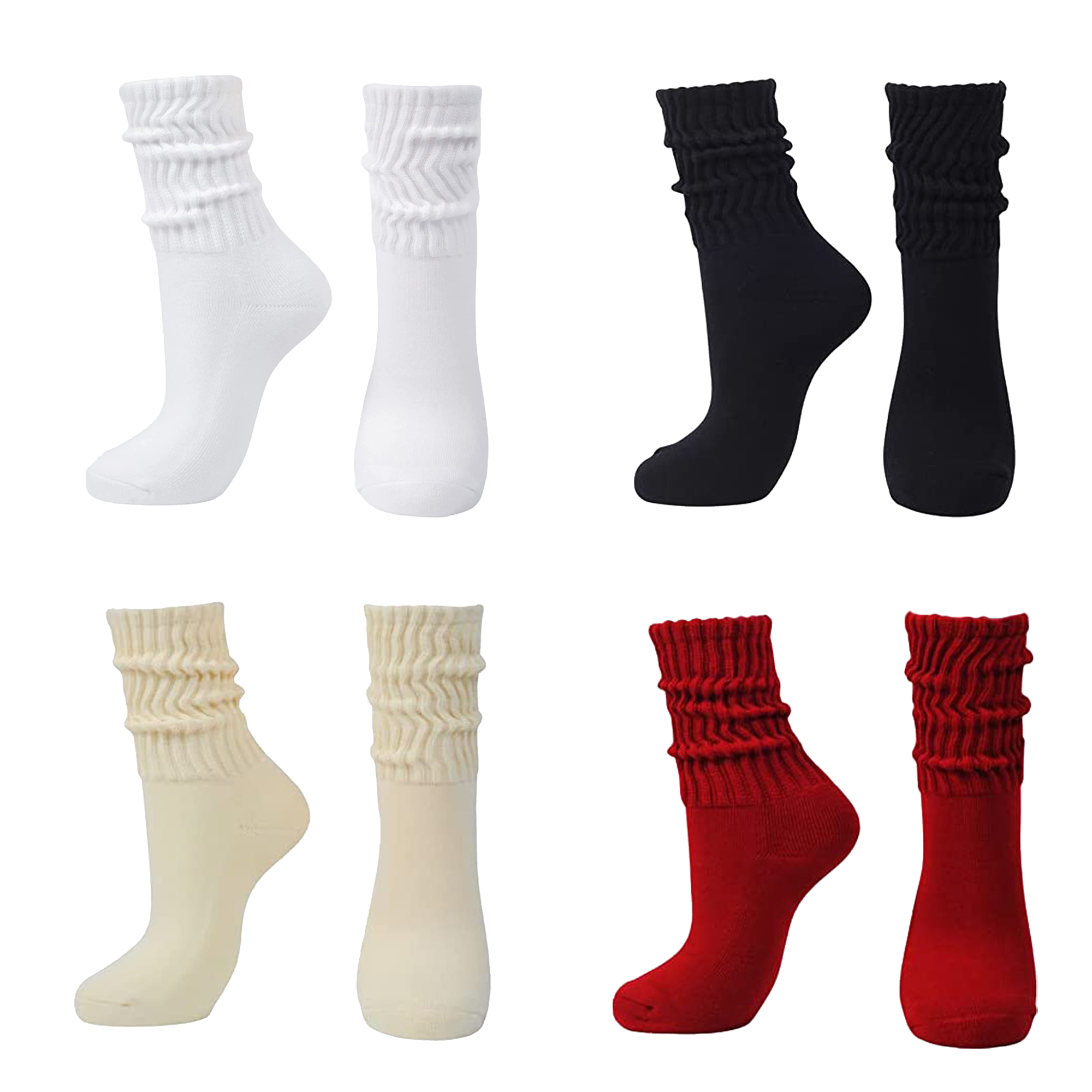 Women Long Tall Loose Stacked Thick Cotton Socks,Multi Color4 Pairs