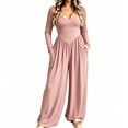 thumbnail image 2 of Wide Leg Jumpsuits for Women Square Neck Smocked High Waist Baggy Jumpsuits Loose Fit Office Work Casual Daily Wear ,L, 2 of 5