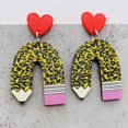 thumbnail image 1 of Pendientes de madera para profesores y estudiantes, diseño de leopardo, lápiz, caja de crayones, tijeras, regalo para profesores, 1 of 6