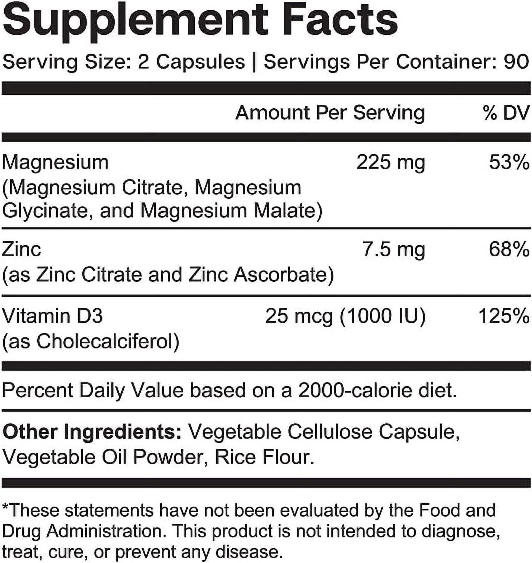Essential elements Magnesium Plus Zinc with Vitamin D3 - Scientifically Formulated Heart, Bone, & Muscle Support - 225mg Triple-Strength Magnesium Complex with Glycinate, Malate, Citrate - 180 Count