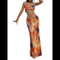 thumbnail image 3 of Vestido Maxi de Baño con Estampado Floral Triangular y Espalda Descubierta para Mujer Color Naranja M, 3 of 8