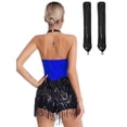 thumbnail image 2 of iiniim Women Sequins Latin Dance Outfits Sleeveless Tassel Leotard Fringed Tango Salsa Dance Dress with Gloves Blue L, 2 of 7
